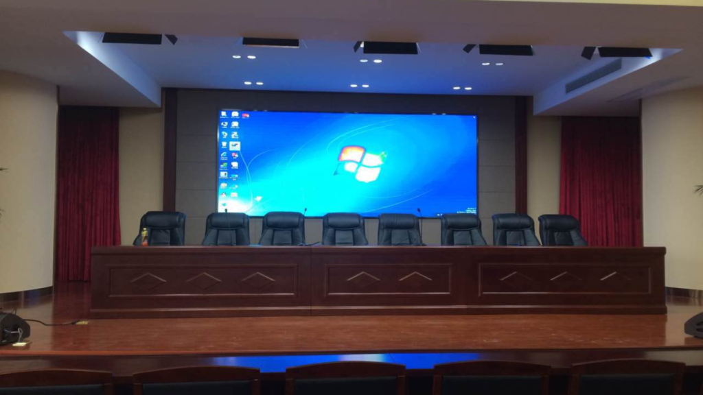 Indoor LED display in a conference room. 