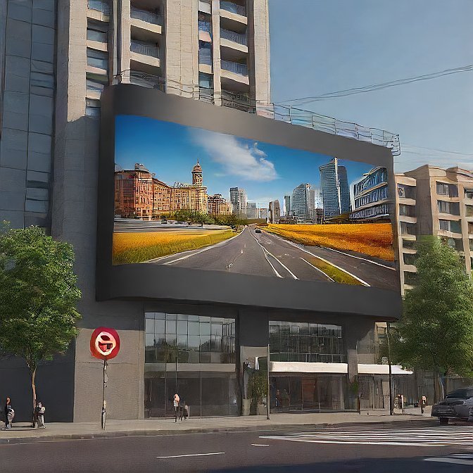 A sceneary of road is displaying on the Outdoor LED Screen solutions. 