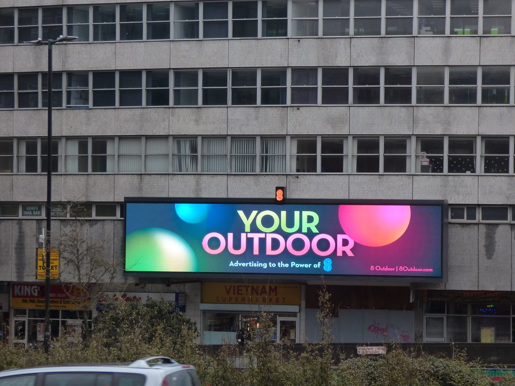 A digital billboard while advertising a brand of Your Outdoor.